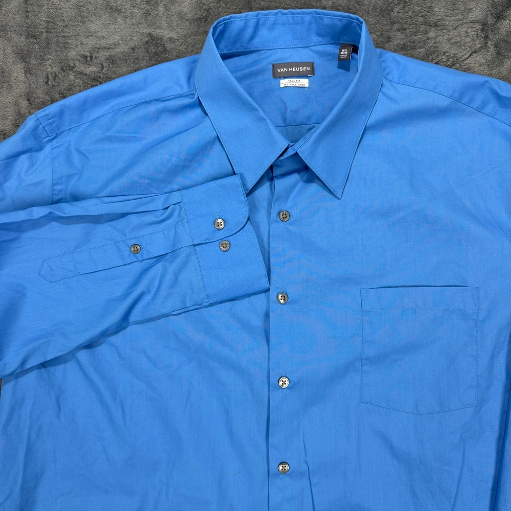 Van Heusen Dress Shirt Mens 18.5 35/36 Blue Tall‎ Fit Wrinkle Free 20F9563002